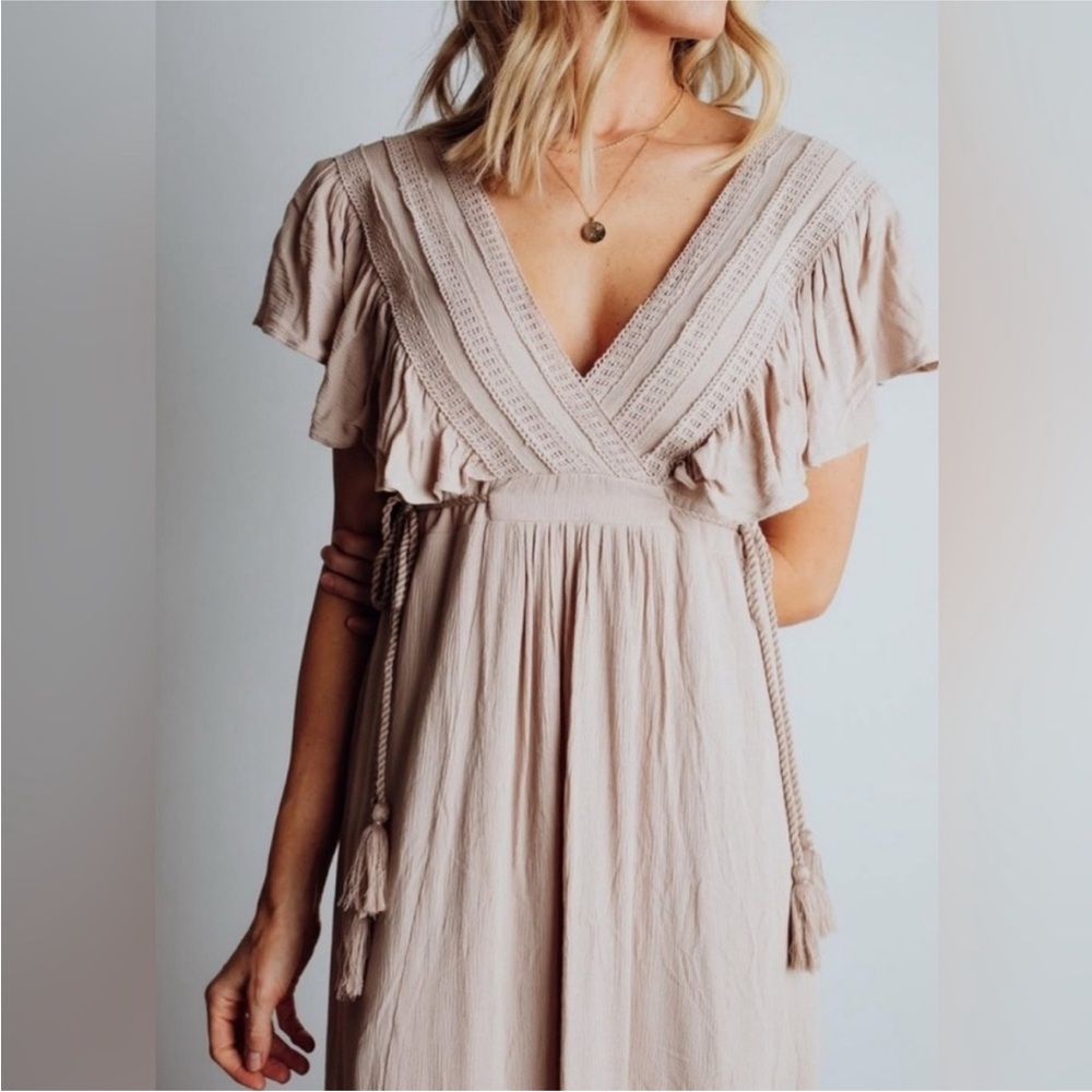 Baltic Born Jennifer Deep V Midi Dress with Rope Tassels
